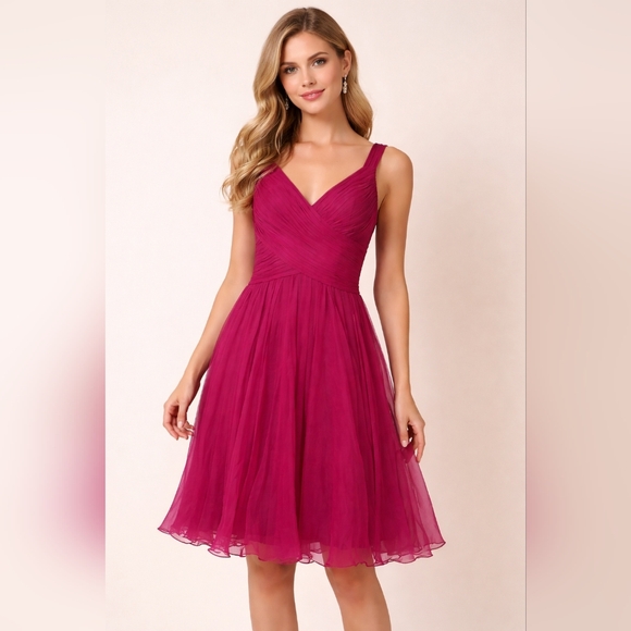 Tadashi Shoji Dresses & Skirts - Anthropologie Tadashi Shoji Magenta 100% Silk Shutter Pleat Dress 0